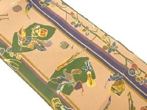 金彩縞に野菜模様名古屋帯